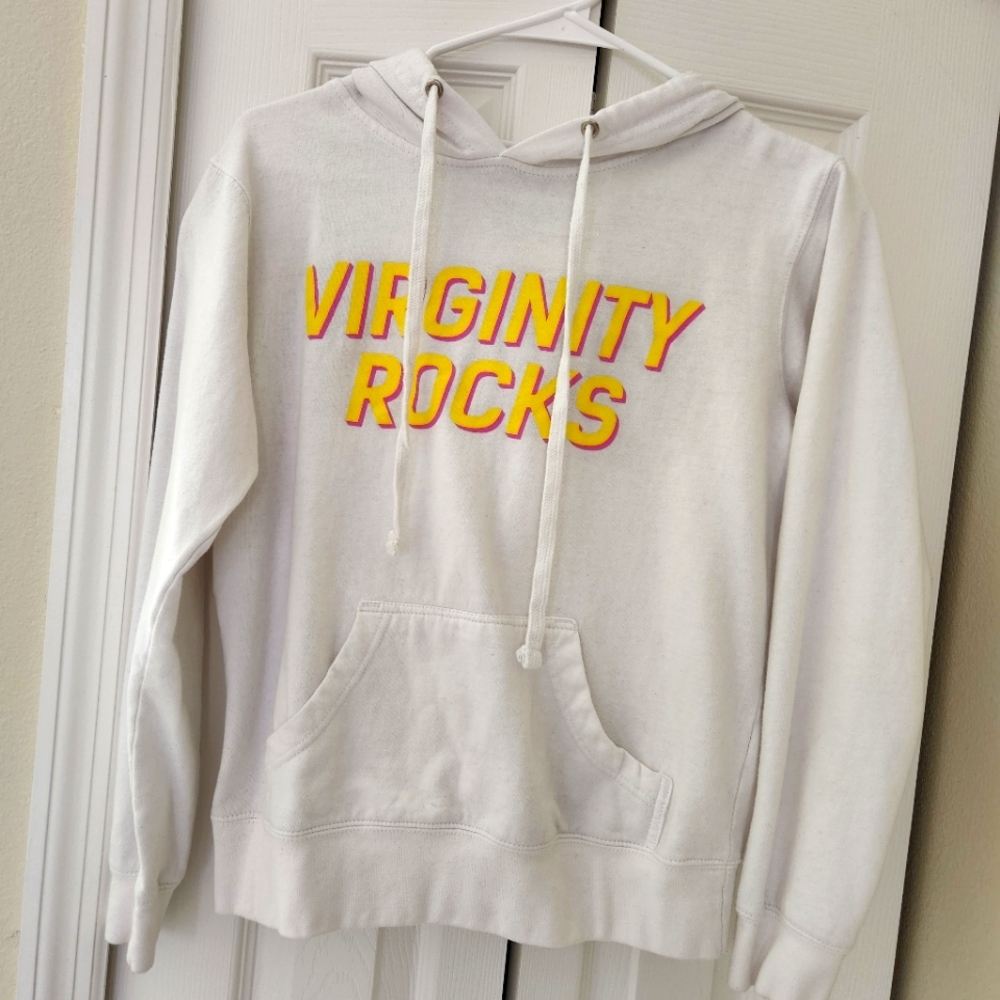 White "Virginity Rocks" hoodie size small